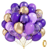 60pcs Purple Gold 12in Balloons with Confetti for Graduation Wedding & Party