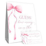 Pink Bow Baby Shower Decorations, Guess How Many Baby Shower Diaper Raffle Game Kit, Decoration For Girl'S Baby Shower With 50Pcs Cards Kids' Party Banners, Party Favor & Decorations