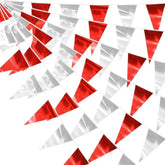 130Ft Red Silver Glitter Triangle Pennant Banner Flag Metallic Bunting Fabric Garland For Christmas Graduation Wedding Engagement Anniversary Bachelorette Bridal Shower Valentine'S Party Decor