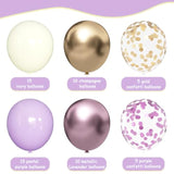 Purple & Gold Balloons - 60Pcs 12Inch Metallic Lavender & Champagne Balloons With Confetti For Graduation, Wedding, Birthday & Anniversary Celebrations