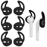 Anti-Slip Eartips Soft Silicone Skin Gels Earhooks Covers With Secure Wing Earbuds Sport Accessories (Black) 4 Pairs