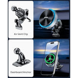 For Magsafe Car Charger Mount, 15W Fast Charging Led 2In1 Magnetic Wireless Car Magsafe Charger For Iphone, Wireless Phone Charger For Car Fits Iphone 16 15 14 13 12,Samsung With Magsafe Case
