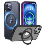Design For Iphone 15 Case With Magnetic Invisible Stand?Compatible With Magsafe?? Military Drop Protection? Shockproof Slim Translucent Matte Case? Anti-Fingerprint Phone Cover,360° Rotatable Stand