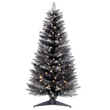 4Ft Lighted Halloween Black Christmas Tree, Artificial Christmas Tree With Lights,Small Snowy Artificial Xmas Tree For Home, Mini Table Tree Not Pre Lite,Shops And Holiday Decoration