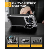 iPhone 14 Pro 6.1" Metal Case with Built-in Camera Kickstand and Glass Screen Protector, Heavy Duty Full Body Military Rugged Shockproof Magnetic Cover, Silver