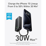 ANKER Nano Power Bank, 10,000mAh Portable Charger with Built-in USB-C Cable, 30W Recharging, 30W Max Output with USB-C&A, for iPhone 16/15 Series, MacBook, Galaxy, AirPods, and More