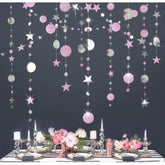 Silver Pink Star Garland Decorations Twinkle Little Star Birthday Baby Shower Graduation Party Decor Banner Moon Stars Starry Night Galaxy Planet Celestial Theme Backdrop