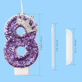 Birthday Number Candles,Purple Crown Birthday Candles For Cake,Glitter Number 8 Candle Cake Topper With Sequins For Anniversary Celebrations Supplies (Number 8)