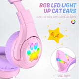 Cf9 Cat Ear Kids Bluetooth Headphones With Led Light Up,Safe 85Db Volume Limit,Built-In Mic&Boom Mic For Calls,Kids Wireless&Wired Headphones For Tablet/Airplane/School/Online Learning (Purple)