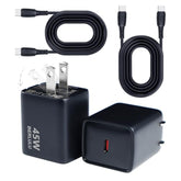 45W Usb-C Charger, 45W Power Adapter Supports Super Fast Charging For Galaxy S25/S24/S23, Compatible With Iphone 16/15, Ipad, And More Devices, (2-Pack Of Charger And 5 Ft Cable)