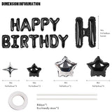 13pcs Mylar Foil Happy Birthday Banner & 12 Star Balloons - 3D Black Party Decor