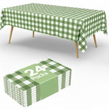 24 Pcs Sage Green Gingham Disposable Tablecloth 54x108in for Parties