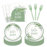 96 Pcs Sage Green Baby Shower Tableware Set, Disposable Party Plates & Napkins for 24