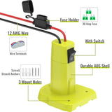 1 Pack Power Wheel Adapter For Ryobi 18V Battery, Upgraded Battery Converter Kit With Switch, Fuse & Wire Terminals, 12 Awg Wire, Power Connector For Diy Rc Car Toys Robotics