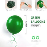 100pcs Green Balloons 12" with Ribbon for Birthday, Christmas, Baby Shower, Safari Party