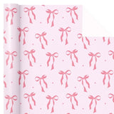 Pink Bow Gift Wrap - 17"x16.5' Roll for Valentine’s, Birthday, Baby Shower