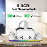 Charging Dock Compatible With Meta Oculus Quest 3/3S, Vr Headset Controller Accessories, Charging Station With Closable Rgb Indicator, Magnetic Charging, Fast Charging, 2 Rechargeable Batteries