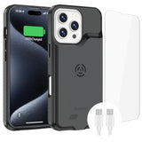 Alpatronix Battery Case for iPhone 16 Pro Max, Portable Strong Slim Protective Extended Charger Cover, 15W Fast Charging, High Capacity with Wireless Charging Case (BX16PM) Black