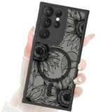 Designed For Samsung Galaxy S23 Ultra Case Matte Flowers Design Compatible With Magsafe Wireless Charging,Cute Sunflowers Anti-Scratch Translucent Phone Cover For Women Girls 6.8"-Black