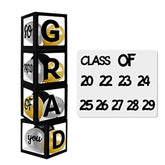 Class Of 2025 Graduation Decorations Black Graduation Balloon Box Kit, With Letters " Grad", So Proud Of You" And " Class Of 2025", Grad Party Decoration Supplies, With Black Gold Silvers Balloons