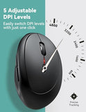 Ergonomic Mouse, 4800 Dpi 5 Adjustable Dpi Levels, Wireless Vertical Mouse, 6 Buttons, 2.4G Silent Mouse For Laptop, Pc, Chromebook, Mac - Black