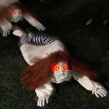 Halloween Animatronics Doll Decorations, Animated Crawling Zombie Doll Decor with Sound Activated, Scary Skull Head, Lighted Eyes, Creepy Sound, Haunted House Horror Props for Outdoor Yard Graveyard
