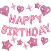 35PCS Light Pink Happy Birthday Decorations, 16" Foil Banner & Star Balloons for Parties