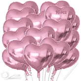 16 Pcs Heart Balloons, 18 Inch Pink Love Heart Shaped Foil Balloons For Wedding Anniversary Birthday Party Valentine Decorations Baby Shower Bridal Shower Engagement Decorations Supplies