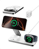 3-in-1 Foldable Wireless Charging Station, Qi2 Certified 15W Ultra Fast Wireless Charger for Magsafe, Magnetic Charger Stand for iPhone