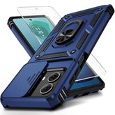 For Moto G Power 5G 2024 Case With Camera Lens Cover Hd Screen Protector, 10 Ft Grade Drop Protection, Magnetic Ring Holder Kickstand Protective Phone Case, Navy Blue