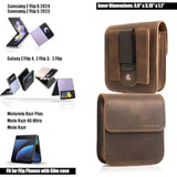 Leather Phone Holster For Samsung Galaxy Z Flip 6/5/4/3, Belt Clip Cell Phone Case For Motorola Razr Plus 2024/2023, Holster Belt Case Small Pouch For Motorola Razr 5G, Darkbrown