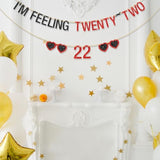 Black/Red Glitter "I'M Feeling Twenty-Two" Banner Funny 22nd Birthday/Taylor Theme