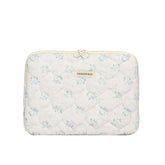 Fairycore Laptop Case For Women Floral Carrying Tablet Bag Cover Puffy Quilted Computer Liner Bag 11-15.6 Inch (11 Inch,White)