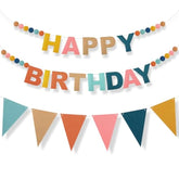 2 Pack Boho Felt Happy Birthday Pennant Banner 12Ft Pre-Strung Rainbow Felt Ball Garland Triangle Flags Reusable 3D Happy Birthday Sign Decorations For Women Boys Girls Party Decor Photo Prop