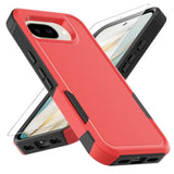 Heavy Duty Rugged Case for Google Pixel 10A with HD Screen Protector, Dual Layer Protective Non-Slip Shockproof Cell Phone Cover, Red