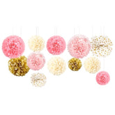 Birthday Decorations For Girls Women,12Pcs Pink Gold Tissue Paper Pom Poms,For Party,Wedding,Baby Shower,Bridal Shower,Princess Party