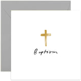 Old English Co. Classic Baptism Card For Boy Or Girl - Metallic Gold Foil Cross Baptism Card For Adults - Religious Faith Celebration Card For Baby Boy Girl - Godparent | Blank Inside With Envelope