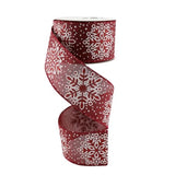 Burgundy Snowflake Wired Ribbon 2.5" X 10 Yard For Christmas Tree Decoration, Wreaths, Crafts, Home Decor, Gift Wrapping - Burgundy And White Burlap