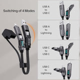 Multi Charging Cable Keychain Charger Cable With Led Display, 4-In-1 Multi Usb C Fast Charging Combo Lightning/Type C/Usb A/Usbc For Iphone Ipad Macbook Airpods Samsung Google (60W, 7.3 Inchs)