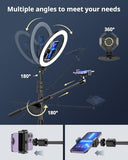 12" Ring Light with Overhead Phone Mount, Selfie Light with Stand,62" Tripod for iPhone with Light and Phone Holder for Video