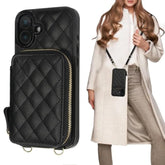 Crossbody Wallet Case For Iphone 16 Plus, Rfid Blocking Pu Leather Zipper Handbag Purse Flip Cover, Kickstand Folio Case With Card Slots Holder Wrist Strap Lanyard 5G 6.7 Inch (Black)