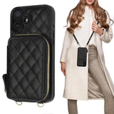 Crossbody Wallet Case For Iphone 16 Plus, Rfid Blocking Pu Leather Zipper Handbag Purse Flip Cover, Kickstand Folio Case With Card Slots Holder Wrist Strap Lanyard 5G 6.7 Inch (Black)