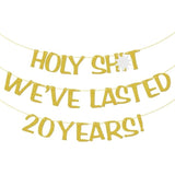 Holy We'Ve Lasted 20 Years Banner, 20Th Wedding Anniversary Party Decorations, Funny Decor For Him Her Husband Wife Parents, Pre-Strung, Gold Glitter