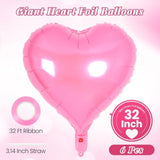 32 Inch Giant Heart Balloons,6 Pcs Heart Shape Foil Balloons Love Balloon Valentine Balloon For Birthday Party Wedding Engagement Party Baby Shower Valentine Day Decorations (Pink)