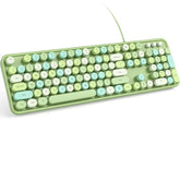 Wired Computer Keyboard - Green Colorful Full-Size Round Keycaps Typewriter Ke