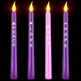 4 Pack Christmas Advent Candles With Words Flameless Advent Candle Led Taper Candles Flickering Window Celebration Candles For Christmas Wreath Advent Holiday Decor, Pink, Purple