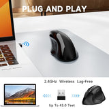 Ergonomic Wireless Mouse, 2.4G Optical Cordless, 800/1200/1600 Dpi, Vertical Computer Mouse For Laptop, Mac, Pc, Desktop (Right Hand, Large) - Black