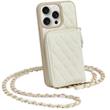 Wallet Case Compatible With Iphone 13 Pro Max, Crossbody Quilted Leather Card Holder With Chain Strap Protective Bumper Cover For Iphone 13 Pro Max, 6.7 Inch-Beige