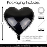 10pcs Black Heart Foil Balloons – 18" Mylar Balloons for Weddings, Showers & Party Decor
