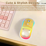 Wireless Bluetooth Mouse, Cute Silent Rechargeable Mouse, Rgb Light, Magnetic Sand Flow Design, Type-C Charging, Portable For Laptop, Pc, And Mac (Lemon Yellow)